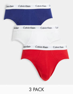 Calvin Klein 3 Pack Hipster Briefs With Logo Waistband In Multi