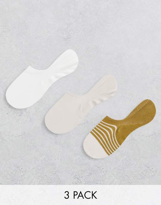 Calvin Klein 3 pack invisible socks in cream, white with logo