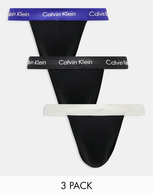 Calvin Klein 3-pack jockstraps with colored waistband in black