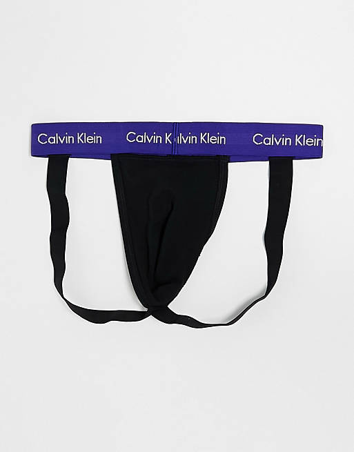 Calvin Klein 3-pack jockstraps in black with coloured waistband