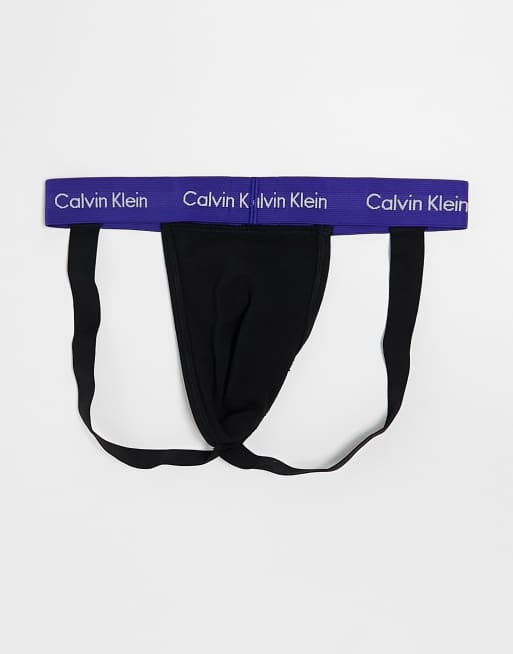 Calvin Klein 3-pack jockstraps with coloured waistband in black