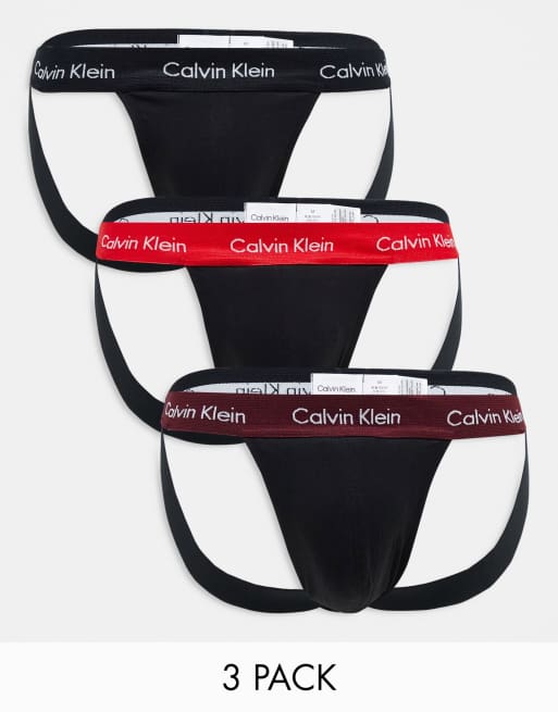 Calvin Klein 3-pack jockstraps with colored waistband in black