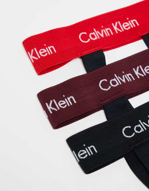 Calvin Klein 3-pack jockstraps with coloured waistband in black, 4 of 4
