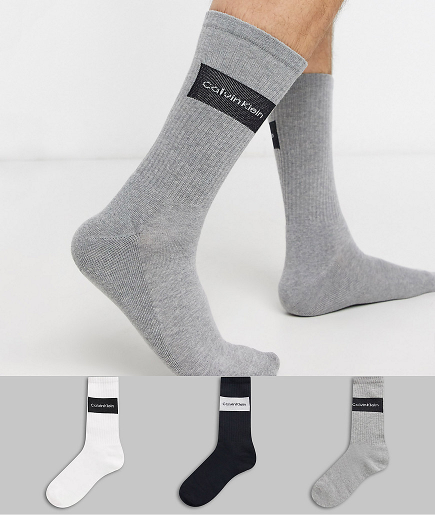 Calvin Klein 3 pack logo crew socks giftset in packable bag-Multi