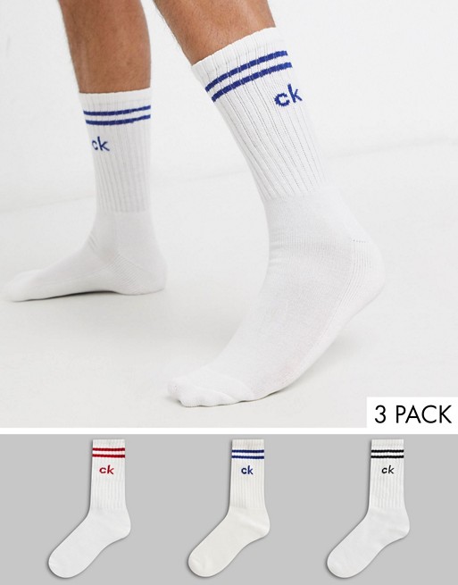 Calvin Klein 3 pack logo crew socks in white