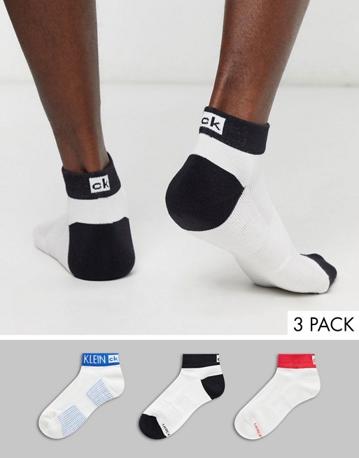 Calvin Klein 3 pack logo cuff quarter socks
