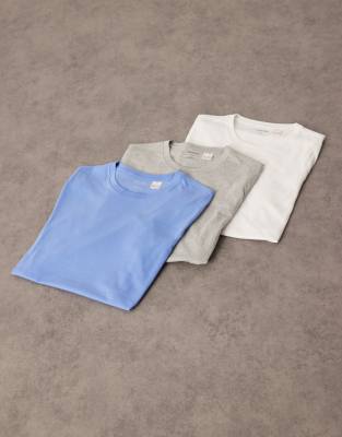 3-pack loungewear T-shirts in gray/navy/teal-Multi