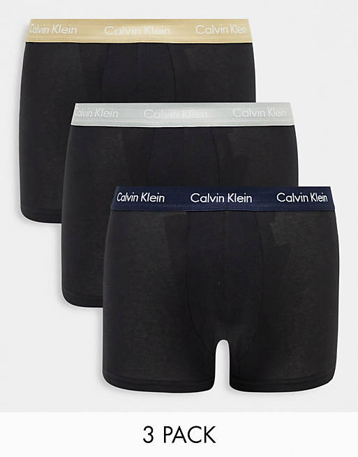 Calvin Klein 3-pack low rise trunk in black with coloured waistband | ASOS
