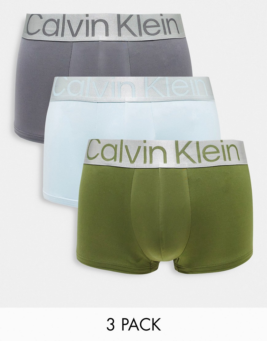 Calvin Klein 3-pack low rise trunk in green, blue and gray-Multi