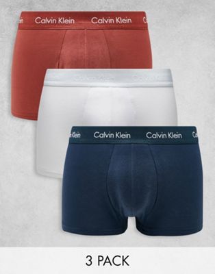 Calvin Klein 3 pack low rise trunks in navy, white and orange - ASOS Price Checker