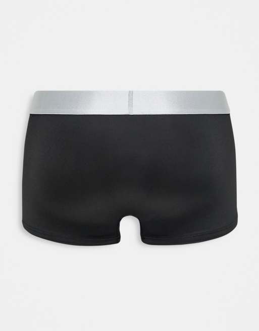Calvin Klein 3 pack low rise trunks in black grey and red with contrast waistband, 2 of 4