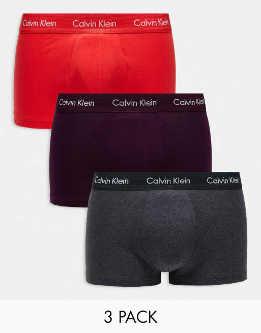Calvin Klein 3 pack low rise trunks in orange burgundy and gray