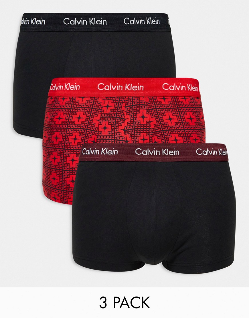 Calvin Klein 3-pack low rise trunks in printed red and black coloured waistbands-Multi