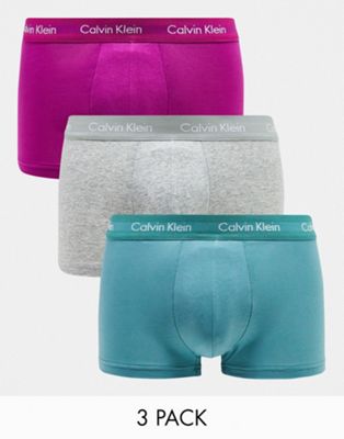Calvin Klein 3-pack low rise trunks in purple, grey and green