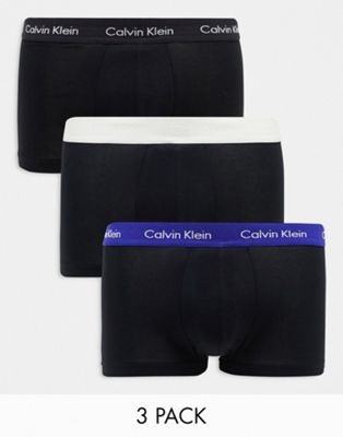 Calvin Klein 3-pack low rise trunks with coloured waistband in black