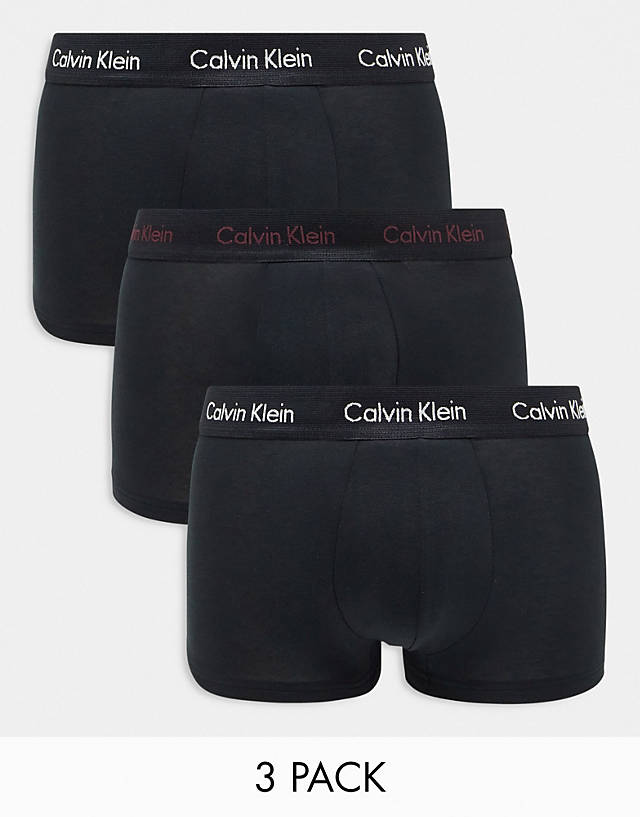 Calvin Klein - 3-pack low rise trunks with contrast logo waistband in black