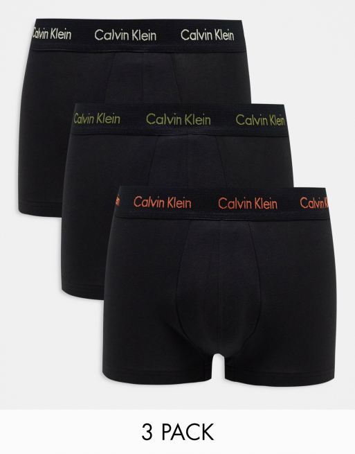  Calvin Klein 3-pack low rise trunks with contrast logo waistband in black