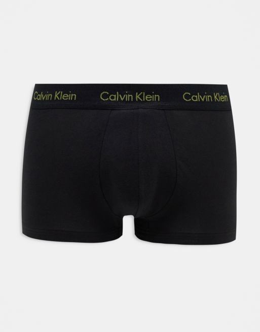 Calvin Klein 3 pack low rise trunks with contrast logo waistband in black, 2 of 4