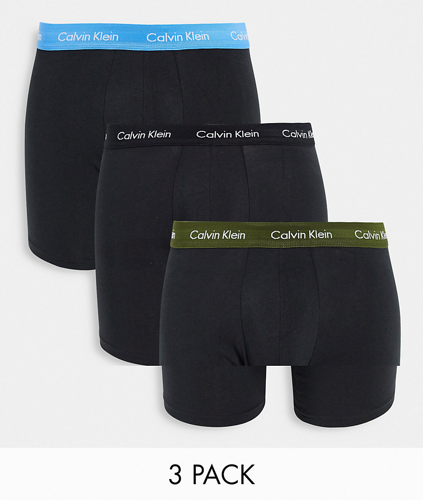 Calvin Klein 3 pack low rise trunks with contrast waistband in black
