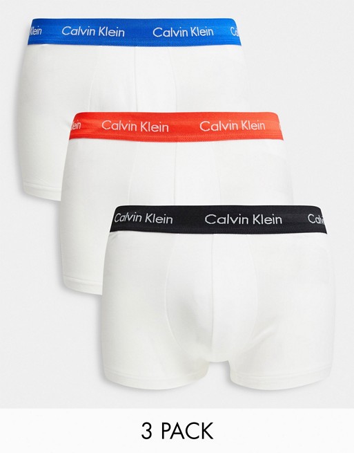 Calvin Klein 3 pack low rise trunks with contrast waistband in white