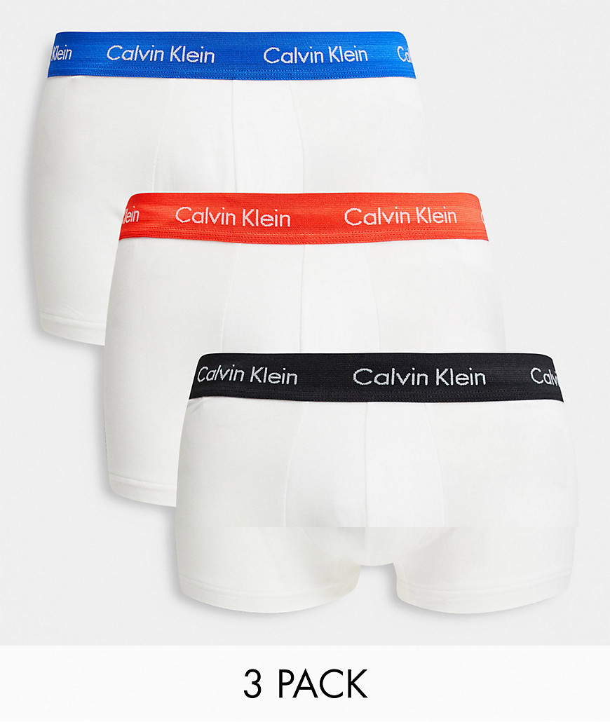 Calvin Klein 3 pack low rise trunks with contrast waistband in white