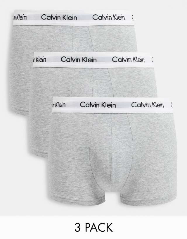 Calvin Klein 3 pack low rise trunks with logo waistband in gray