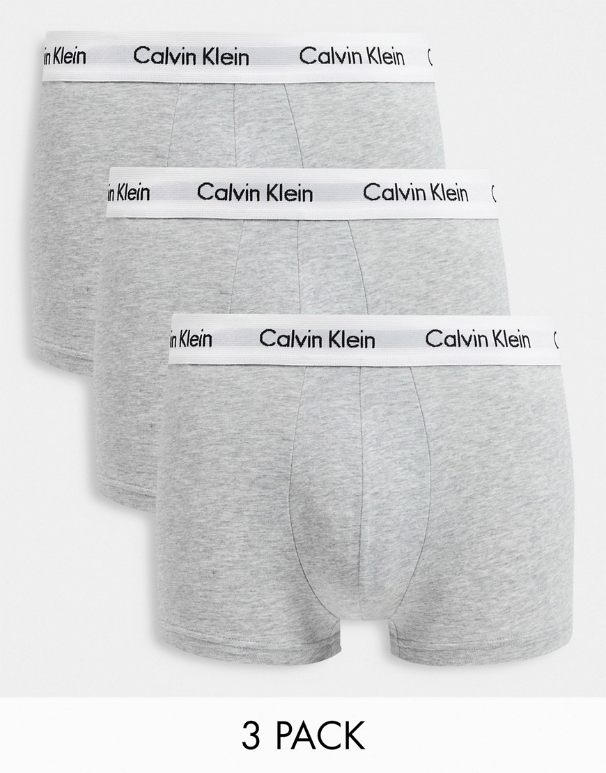 Calvin Klein 3 pack low rise trunks with logo waistband in grey