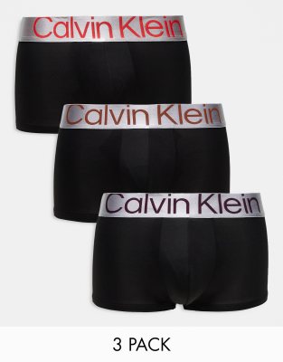 Calvin Klein 3-pack boxer briefs with coloured waistband in black