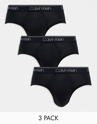 Calvin Klein 3-pack micro stretch briefs with contrast logo waistband in black - ASOS Price Checker
