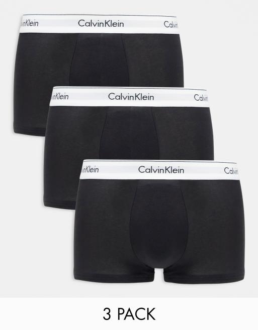 Calvin Klein 3 pack modern cotton trunk in black | ASOS