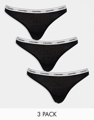 Calvin Klein 3 Pack Modern Logo Thong In Black