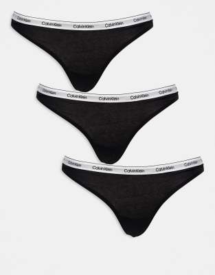 Calvin Klein 3 Pack Modern Logo Thong In Black