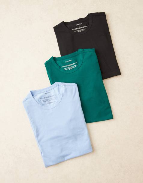 Calvin Klein 3 pack of short sleeve t-shirts in black/green/light blue - view 1