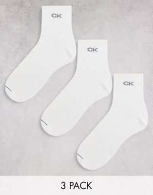 Calvin Klein 3 pack quarter socks in white with logo