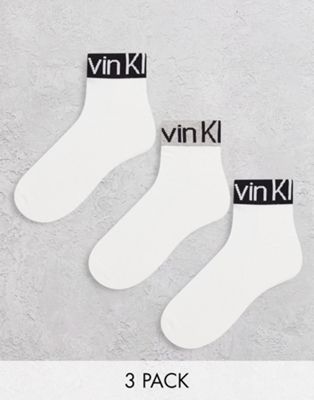 Calvin Klein 3 pack quarter socks with logo in white