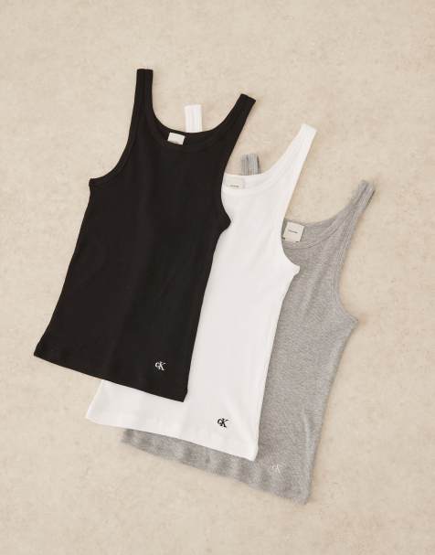 Calvin Klein 3 pack scoop neck singlet top in black/white/grey - view 1