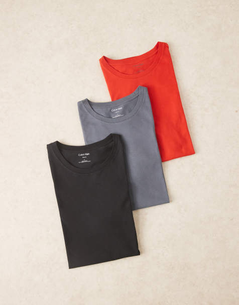 Calvin Klein 3-pack short sleeve T-shirts in black/gray/red - view 1