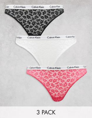 Calvin Klein 3 pack thong in hot pink/white/black-Multi