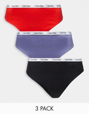 Calvin Klein 3 pack thong in terracotta lilac and black