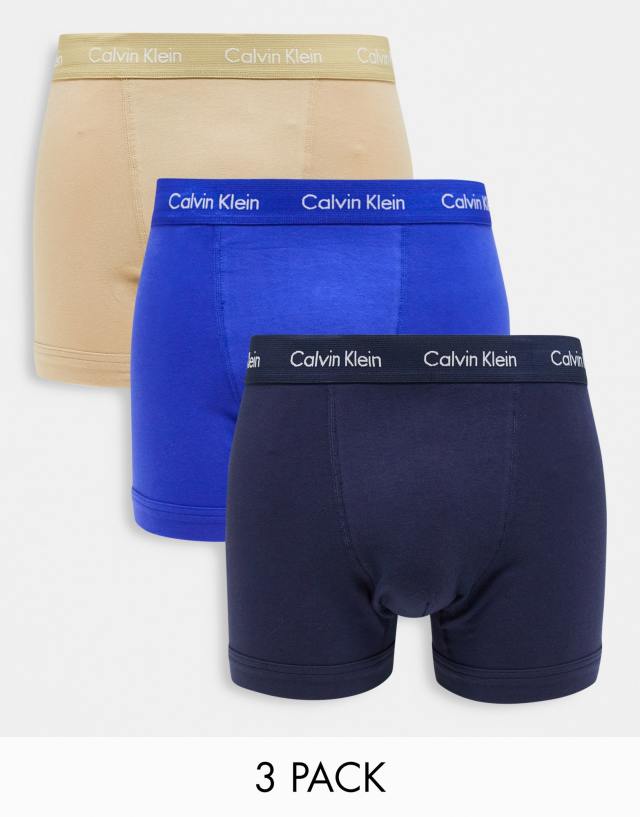 Calvin Klein 3-pack trunk in navy blue and beige