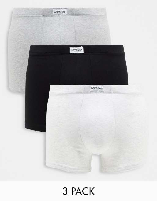 Calvin Klein 3-pack trunk with tab logo detail in white, grey and black