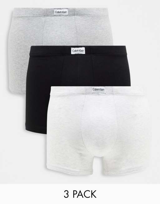 Calvin Klein 3-pack trunk with tab logo detail in white, grey and black ...