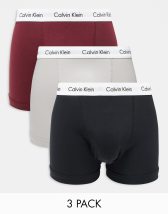 Calvin Klein Cotton Stretch 3-pack trunks in black,white and gray