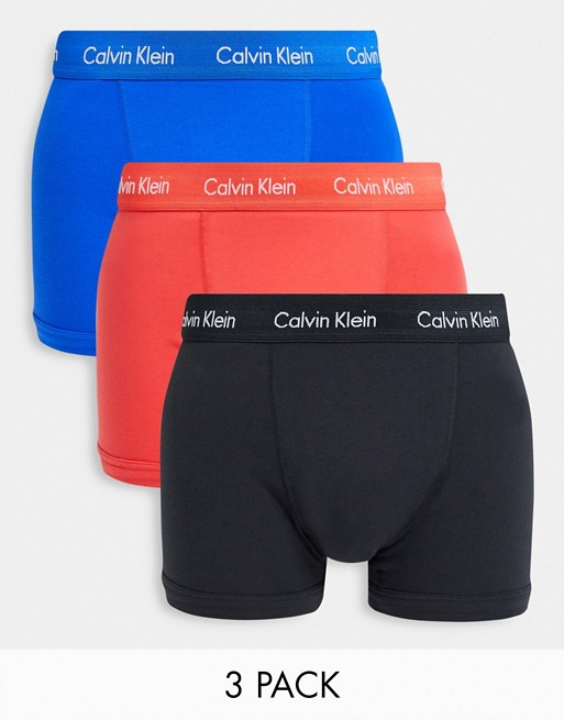 Calvin Klein 3 pack trunks in black pink blue