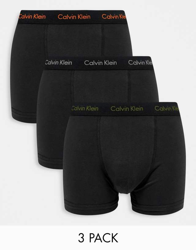 Calvin Klein 3-pack trunks in black with contrast logo waistband