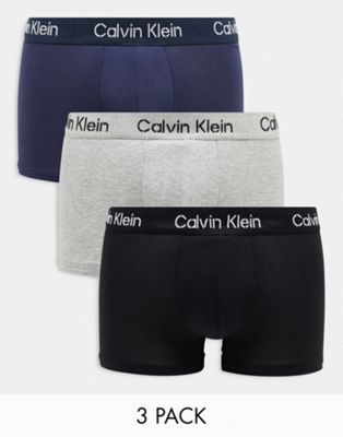 Calvin Klein 3-pack trunks in blue, black and grey