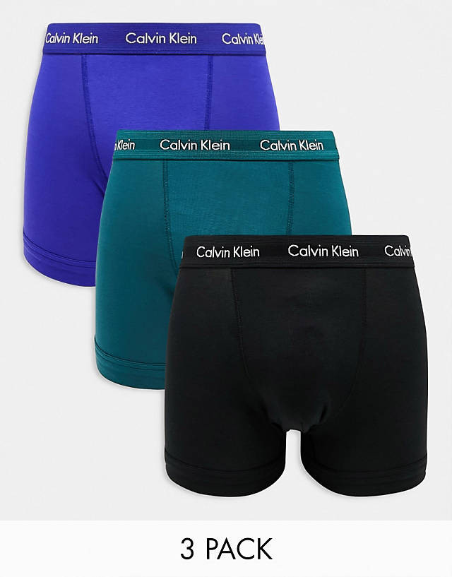 Calvin Klein - 3-pack trunks in blue, black and teal