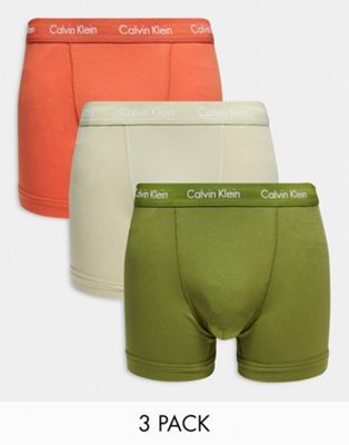 Calvin Klein 3-pack trunks in green, beige and rust