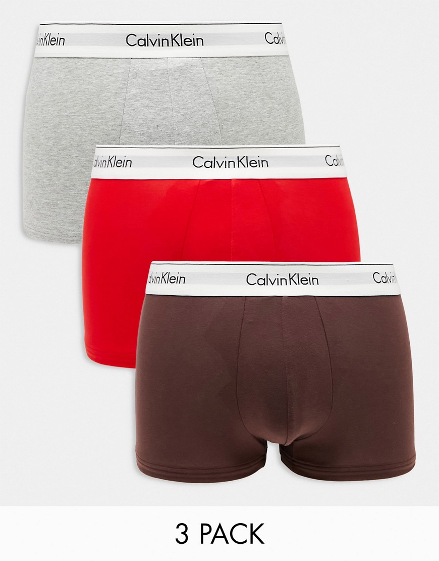 Calvin Klein 3-pack trunks in grey, brown and red-Multi