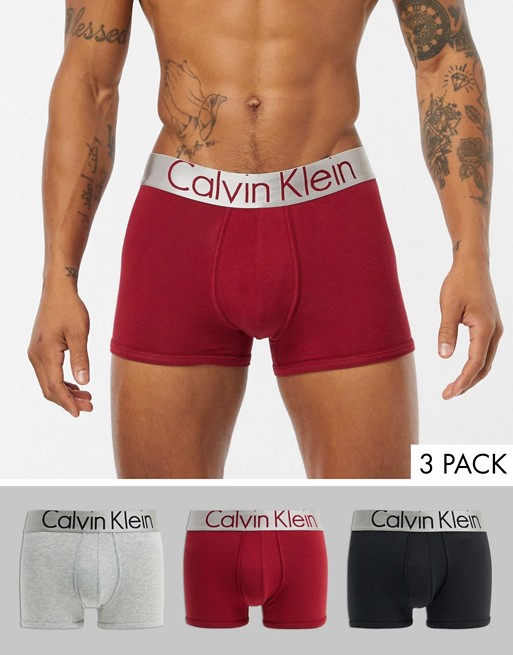 Calvin Klein 3 Pack Trunks in Metallic